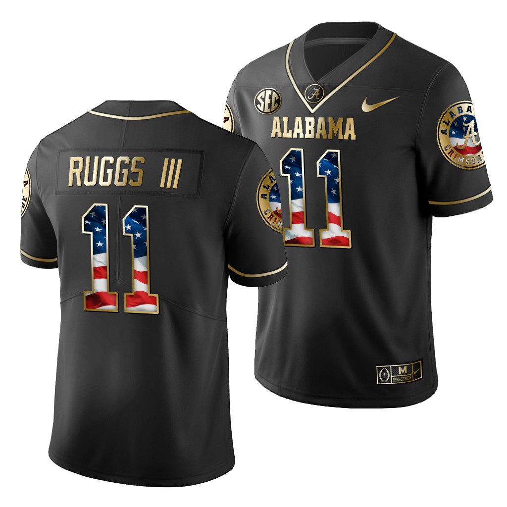 Men's Alabama Crimson Tide Henry Ruggs III #11 Black Golden Limited Edition 2019 Stars and Stripes NCAA College Football Jersey